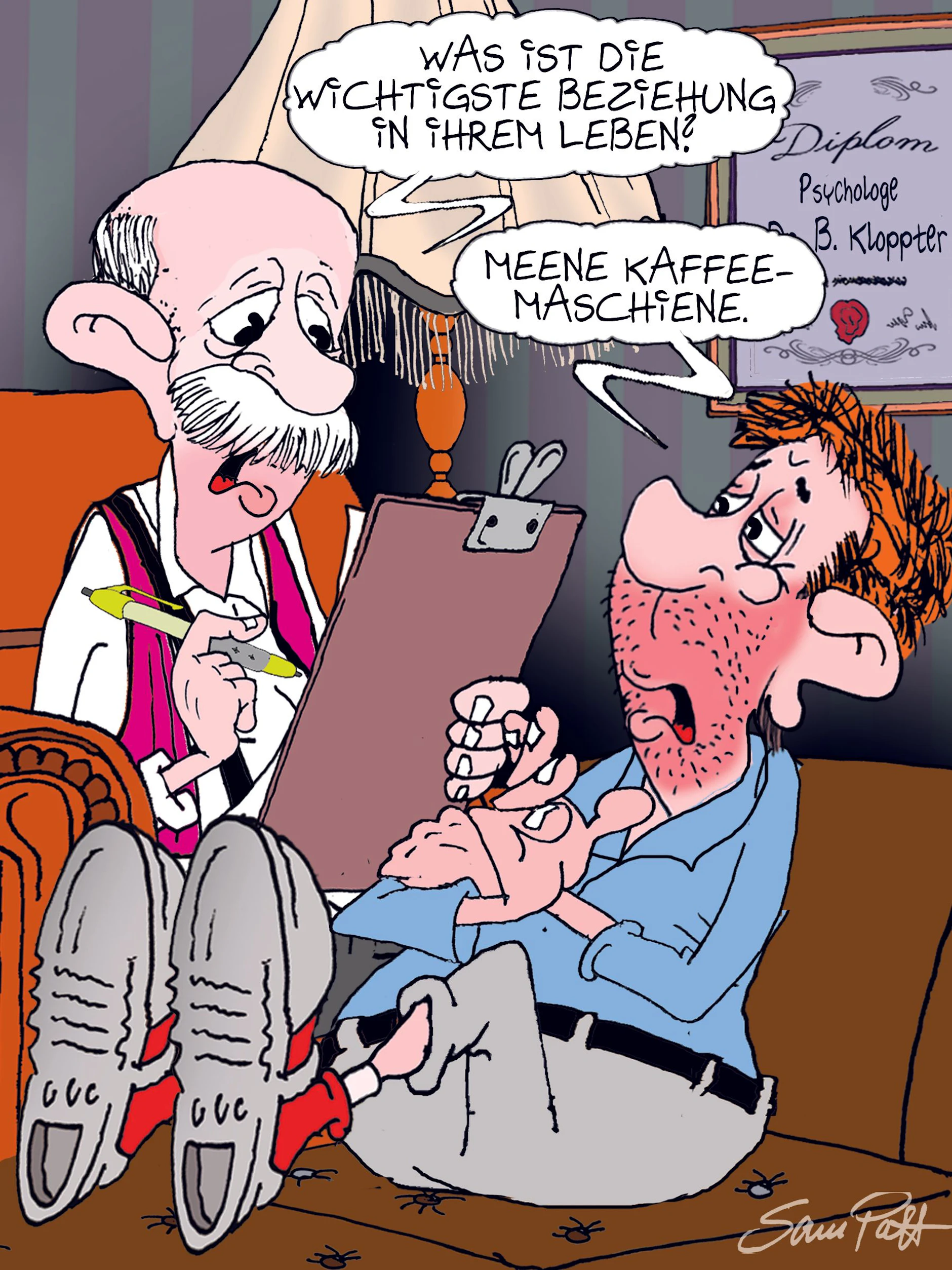 Auch hat sich unser Zeichner Sam Paff für Sie an den Schreibtisch gesetzt. Hier ist der Cartoon des Tages, der sie auch heute zum Lächeln bringt!