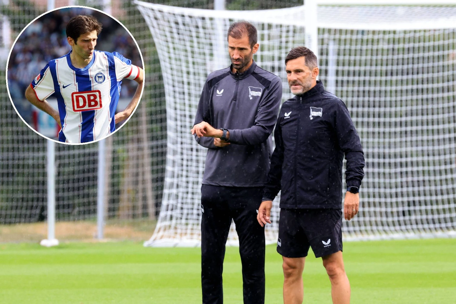 Hertha-Trainer Stefan Leitl und sein Co-Trainer Andre Mijatovic suchen den neuen Kapitän. Mijatovic trug selbst mal die Binde.