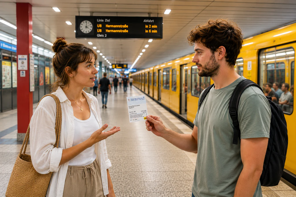 Weil er sein Ticket nicht braucht. Ein junger Mann will auf einem U-Bahnhof seinen BVG-Fahrschein verschenken. Darf er das? 