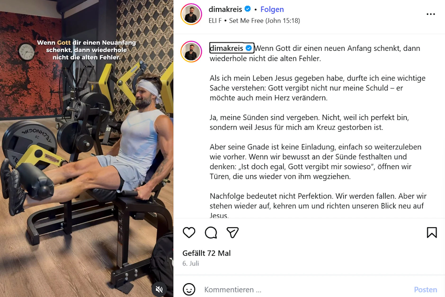 Dmitrij Kreis verbindet seinen sportlichen Content mit seinem christlichen Glauben.