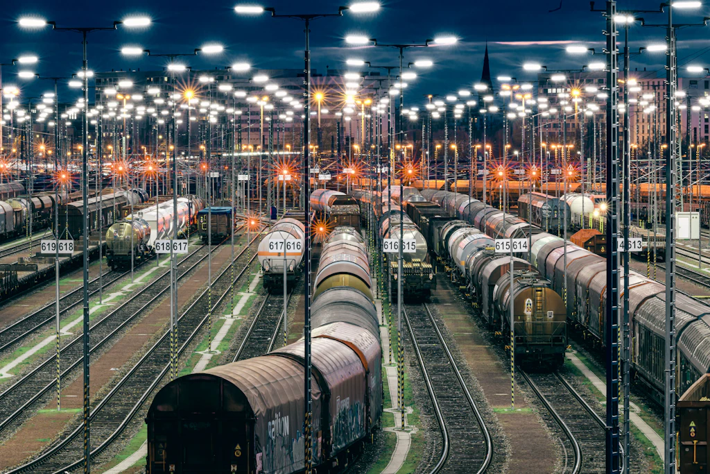 Güterwaggons stehen auf der Zugbildungsanlage im Rangierbahnhof Halle. Die Anlage gilt als eine der modernsten ihrer Art in Europa.