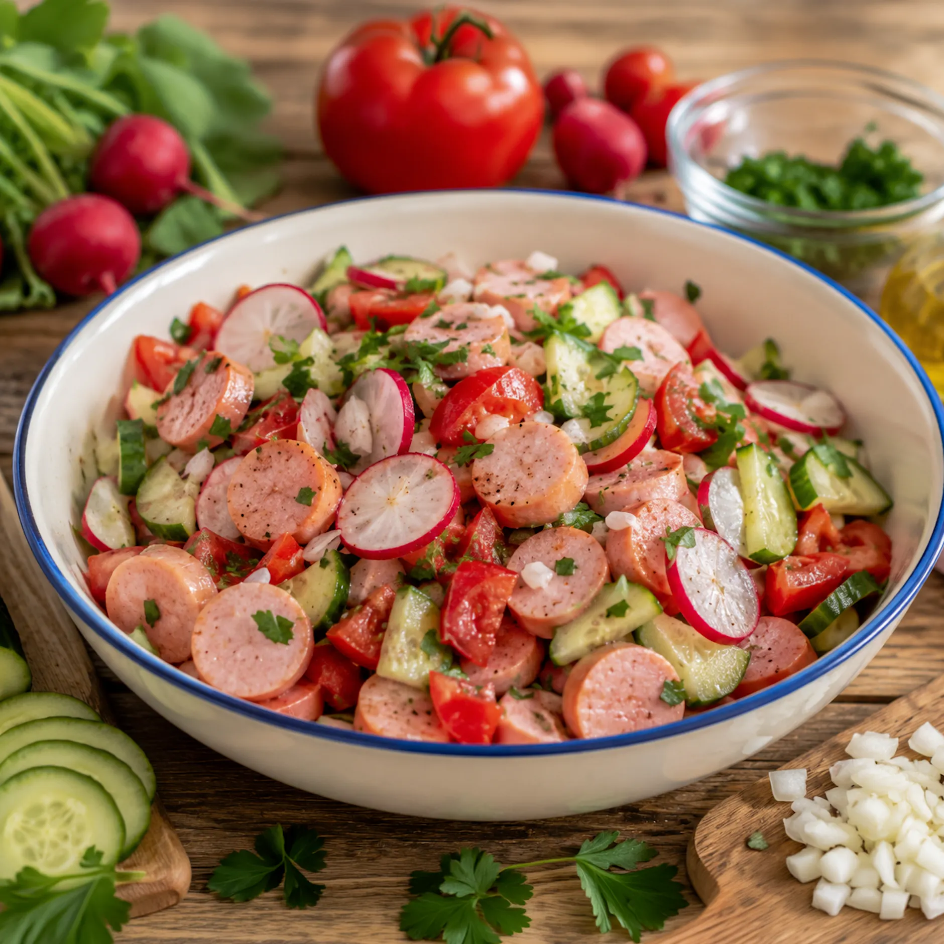 Sommer-Wurstsalat aus dem Osten: Leichte Küche aus der DDR mit Bockwurst