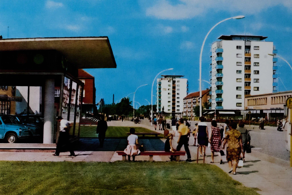 IFA Autopavillon Eisenhüttenstadt, Leninallee 1972. Baujahr: 1963. Architektur: Herbert Hoffmann, Wolfgang Timme, Gerhard Wollner