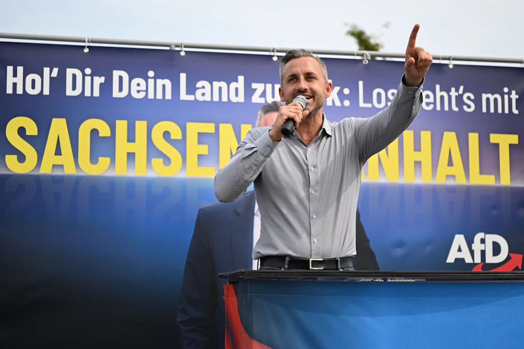Ulrich Siegmund, Spitzenkandidat der AfD in Sachsen-Anhalt, auf einer Kundgebung seiner Partei.