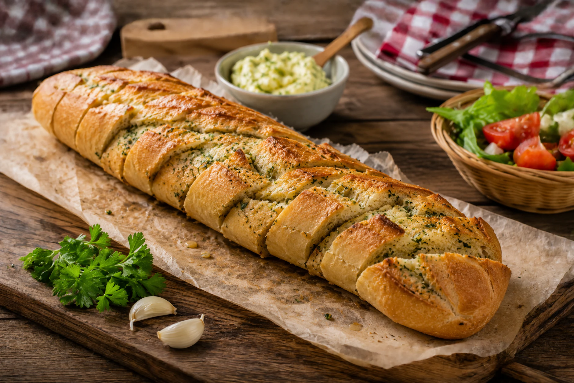 Leckeres Kräuterbaguette: Der Grill-Klassiker ist sehr schnell gemacht und schmeckt einfach herrlich. Denn das Aroma der Kräuterbutter und die knusprige Kruste machen es zu einer echten Köstlichkeit.