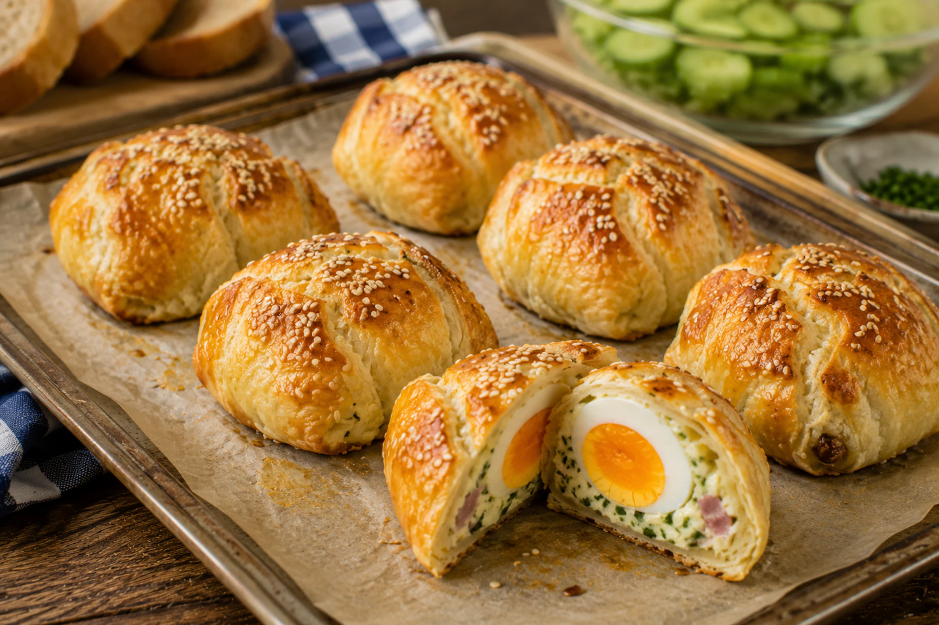 Eier im Blätterteig sind ein Genuss! Die wachsweichen Eier und die leckere Schinken-Frischkäse-Füllung passen einfach perfekt zusammen.