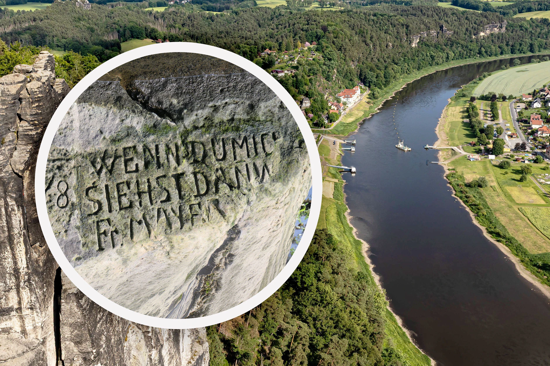 In der Elbe in der Sächsischen Schweiz gibt es viele sogenannte hungersteine: Felsblöcke, die nur zu sehen sind, wenn der Wasserpegel unter einen Tiefstand fällt.