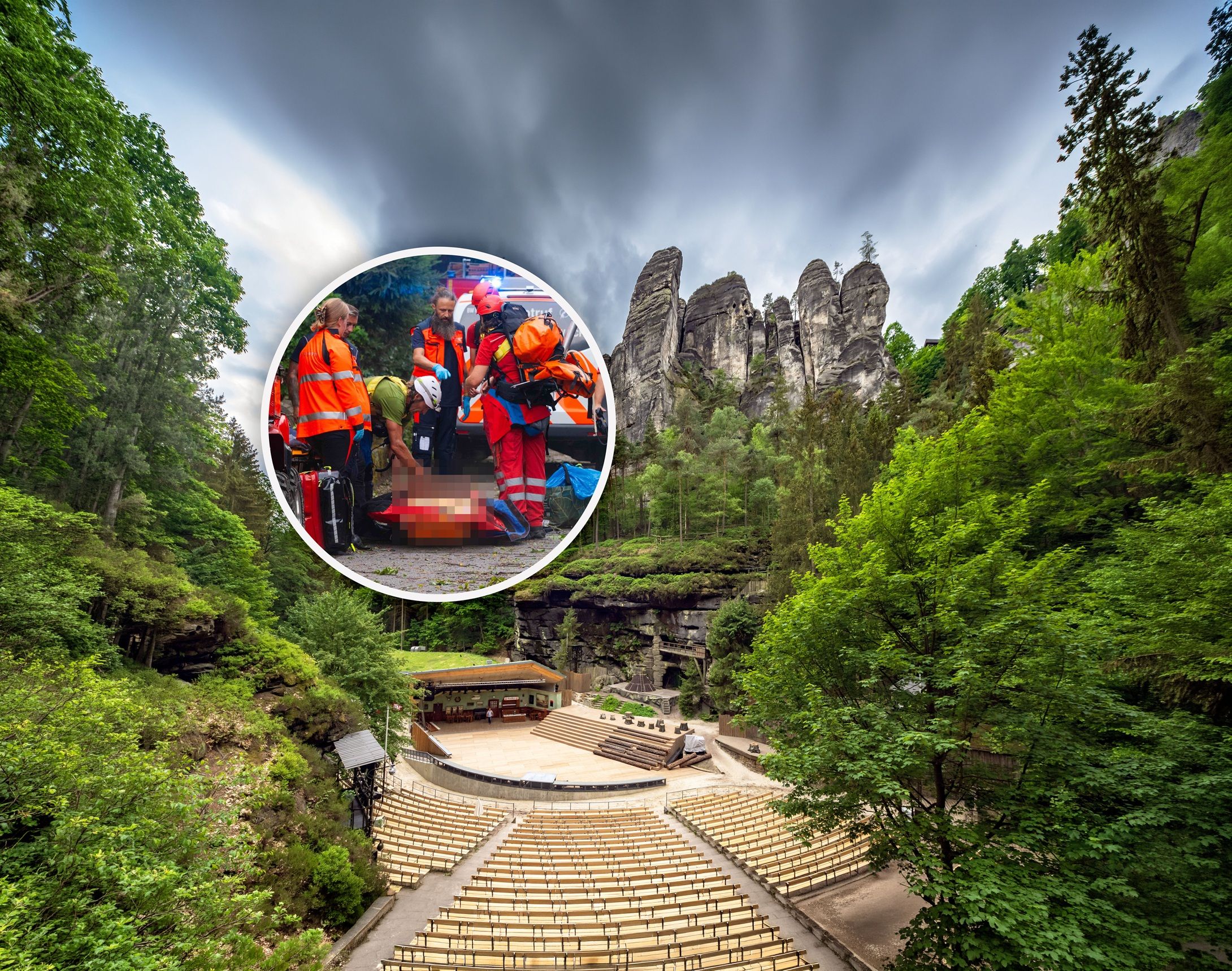 Gewitter-Horror in der Felsenbühne Rathen: Ein Toter, Feuerwehr suchte Vermisste