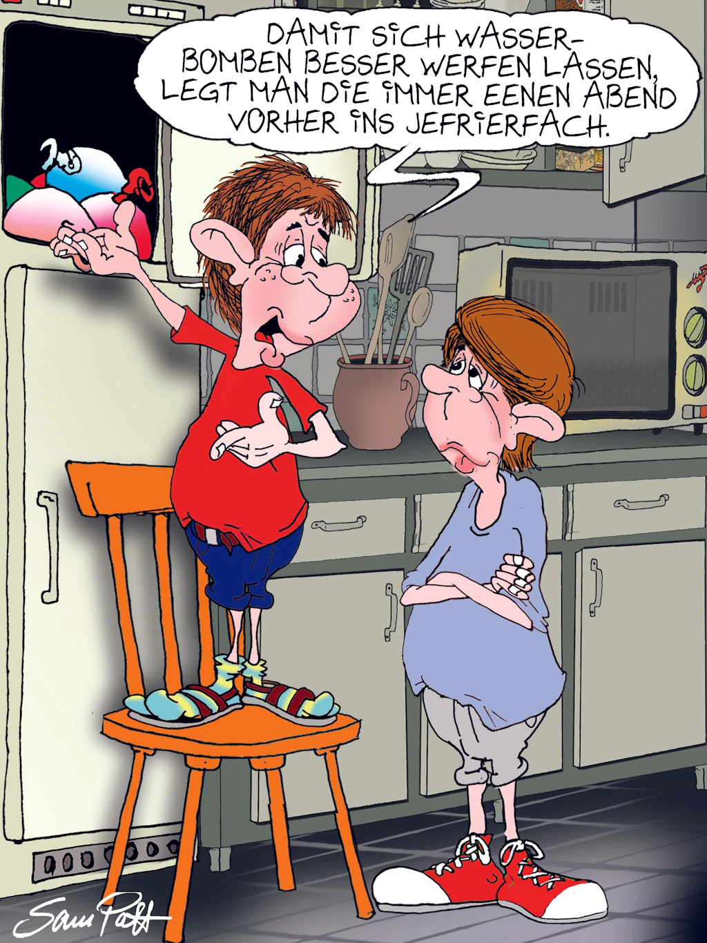 In der Rubrik Witz des Tages finden Sie jeden Tag auch den Cartoon des Tages. Hier fängt unser Zeichner Sam Paff den Berliner Humor hervorragend ein!