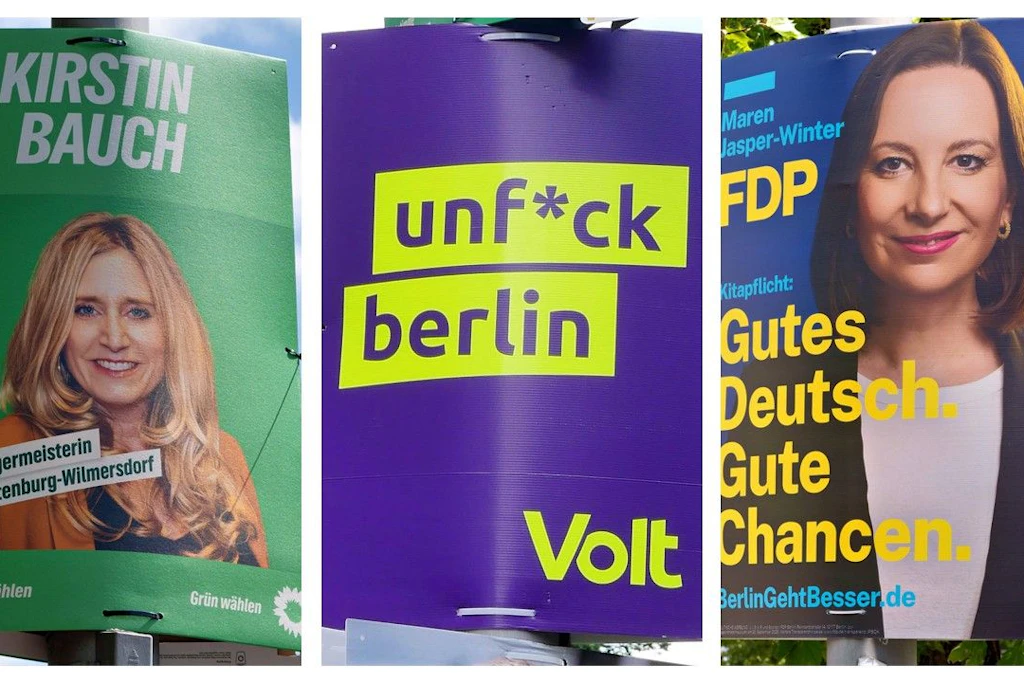 Die Grünen machen scheinbar Werbung für Haarpflege. Die FDP will gutes Deutsch. Was will Volt?