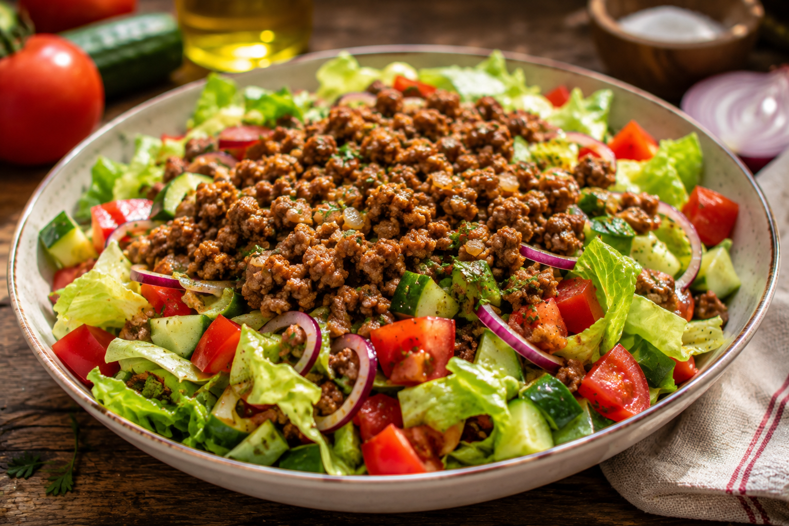 Hackfleisch-Sommersalat: Dieses Rezept ist herzhaft und erfrischend zugleich