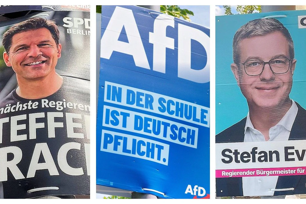 Steffen Krach und Stefan Evers begnügen sich mit ihrem guten Namen – das muss reichen. Die AfD informiert das ahnungslose Berlin, dass Deutsch Pflichtfach in der Schule ist.