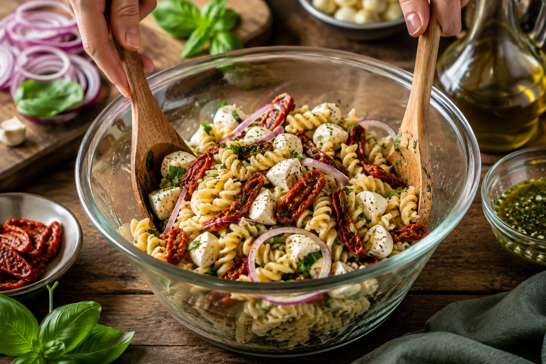 Der Nudelsalat Toskana ist schnell gemacht und schmeckt einfach herrlich. Wer keinen Urlaub machen kann, bekommt mit diesem Gericht das Gefühl, in Italien zu sein.