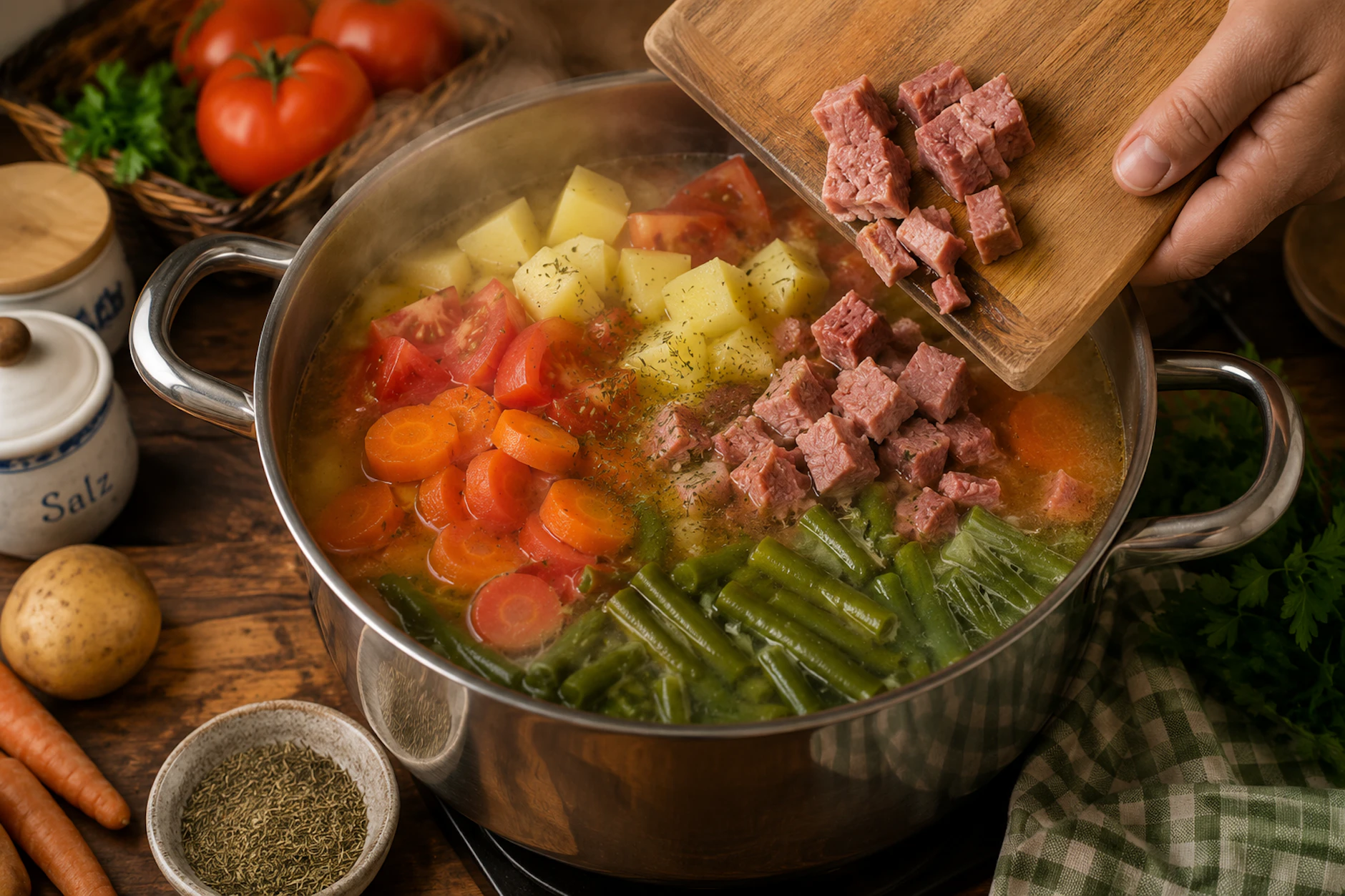 Die Zubereitung des bunten Sommertopfs ist ganz einfach und geht schnell. Das leckere Essen steht zum Feierabend also in Nullkommanichts auf dem Tisch.