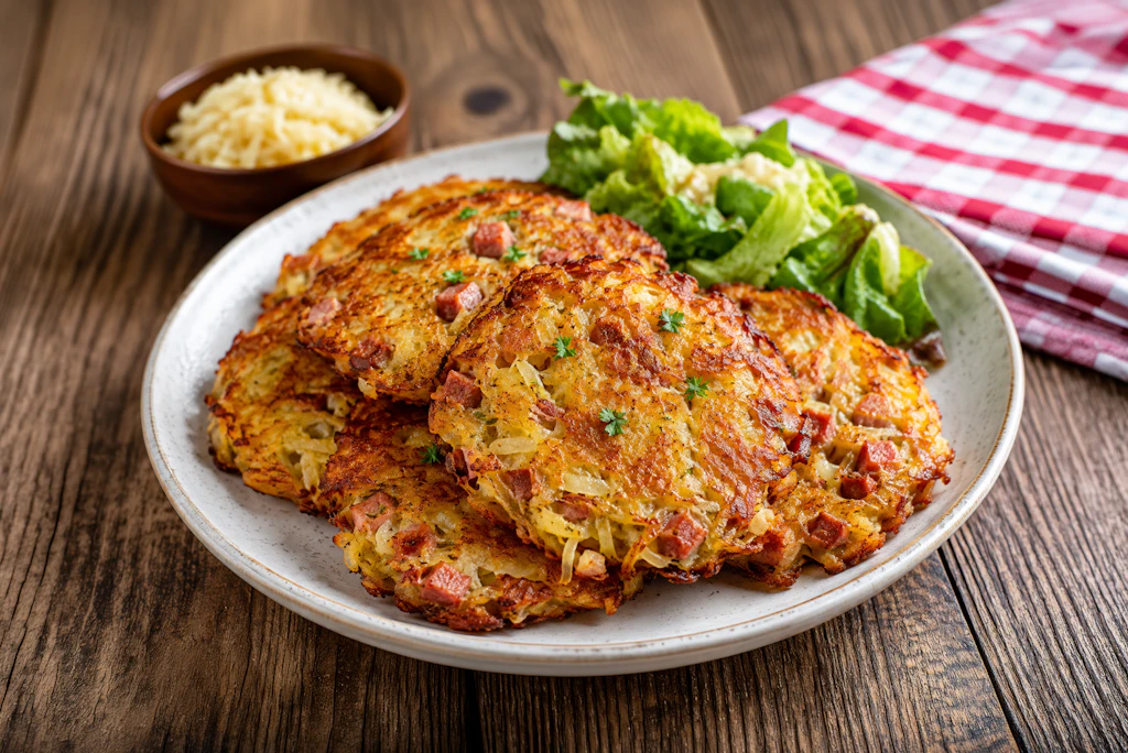 Rezept mit Bratwurst und Kraut: Diese Kartoffelpuffer schmecken nach Dorffest