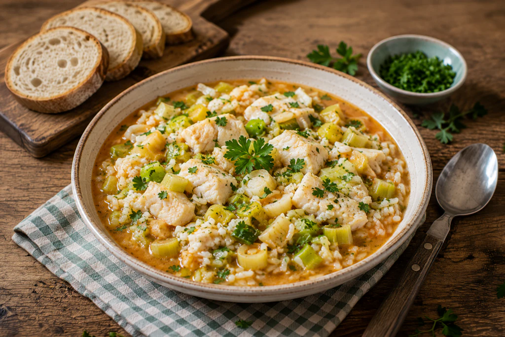 Dieser leckere und einfache Porree-Fisch-Topf ist ein richtig tolles Essen für laue Sommerabende. Nicht zu schwer und schnell gemacht - mit einem Baguette einfach köstlich!