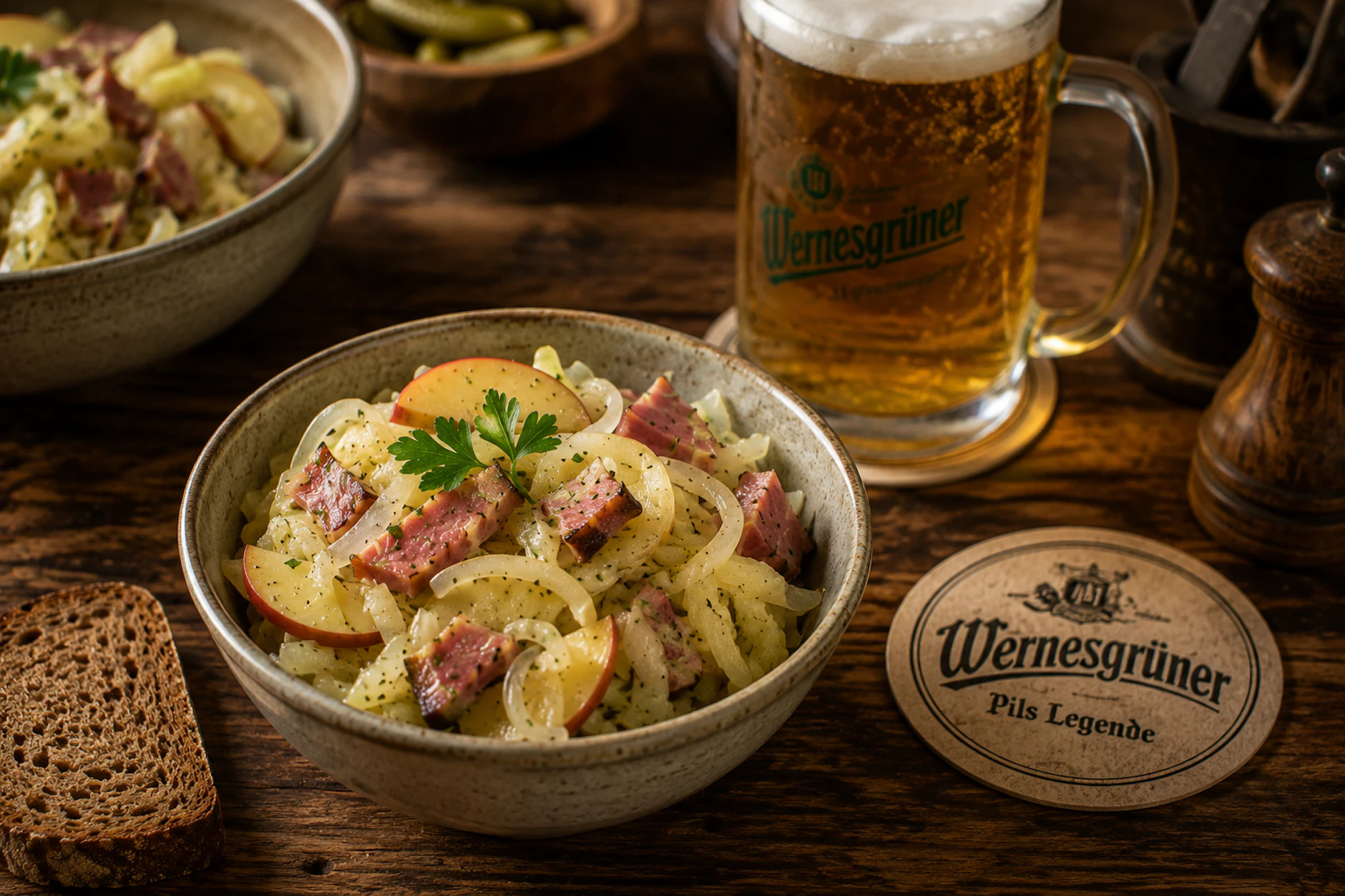 Schon in der DDR wusste man, was zum Bier am besten schmeckt: Der Wernesgrüner Brauereiimbiß ist ein richtig deftiger Salat, den Sie mal nachmachen sollte.