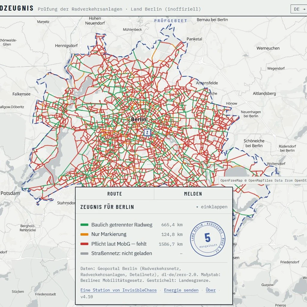 Offenes Datenmaterial: Radzeugnis für die Stadt Berlin