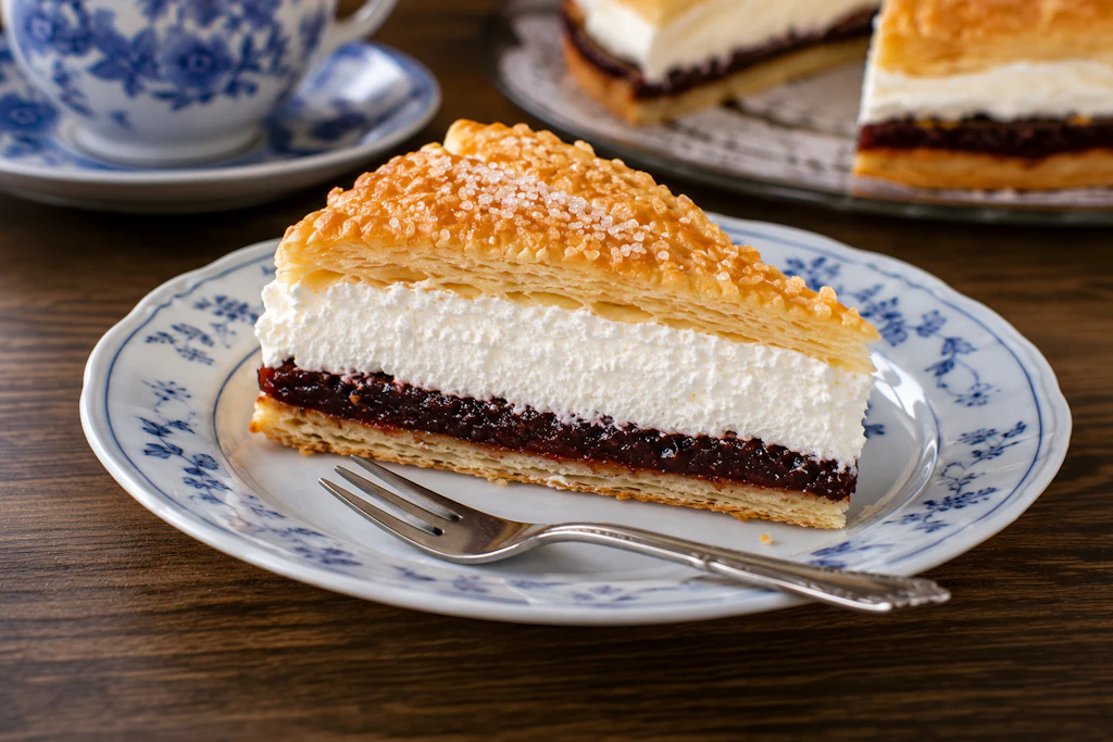Die Friesentorte, wie sie auch die Hobbybäcker in Das große Backen zubereiten müssen, ist ein echter Klassiker von der Nordsee.  Mit fertigem Blätterteig geht sie ganz einfach.