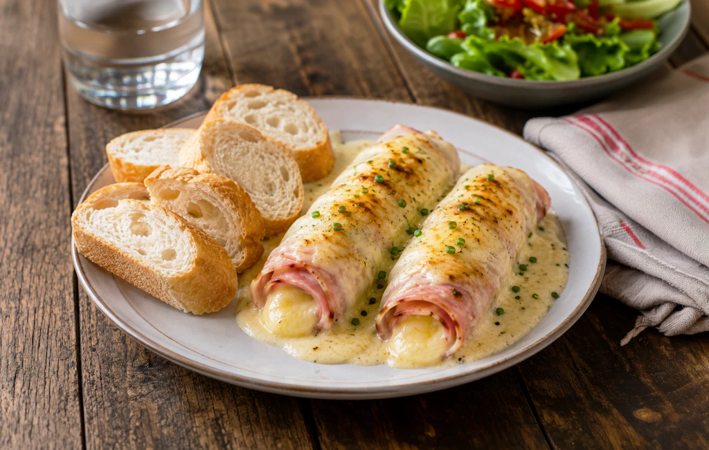 Schinken-Käse-Röllchen: Wenn der Käse Fäden zieht, ist es genau richtig
