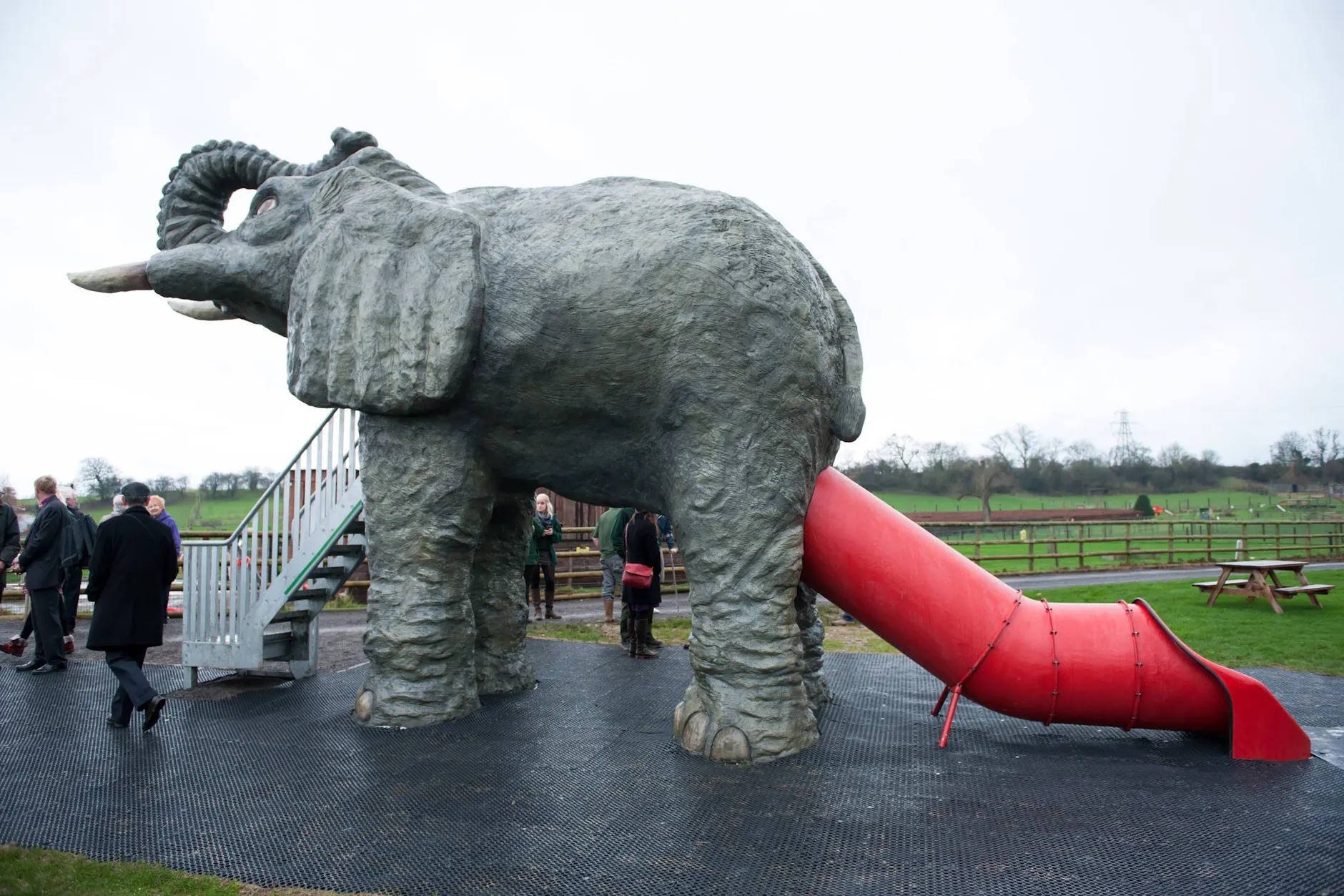 Der Vorgänger des Mallißer Falls: Vor einigen Jahren ging die Rutsche des Arche-Noah-Zoos in Bristol viral. Auch dort führt der Weg nach draußen nicht durch den Rüssel.