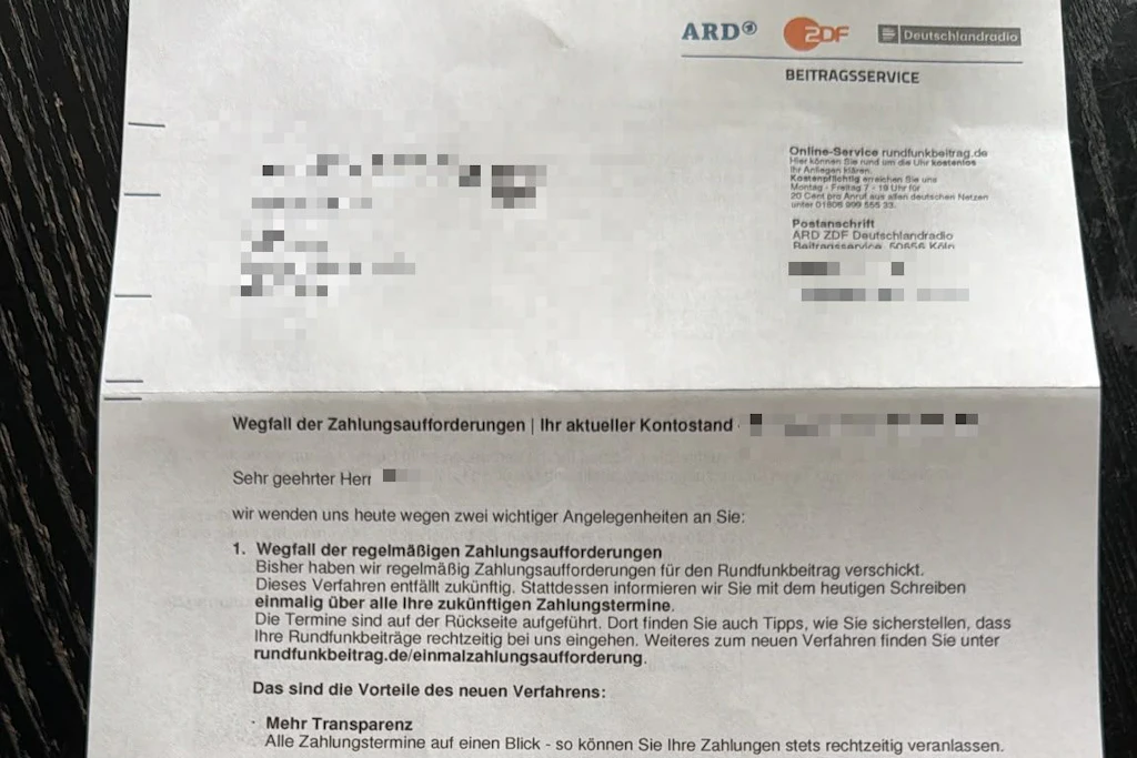 Dieser Brief ist bei vielen Deutschen eingeflattert, die ihren Rundfunkbeitrag nicht via Lastschriftmandat leisten wollen.