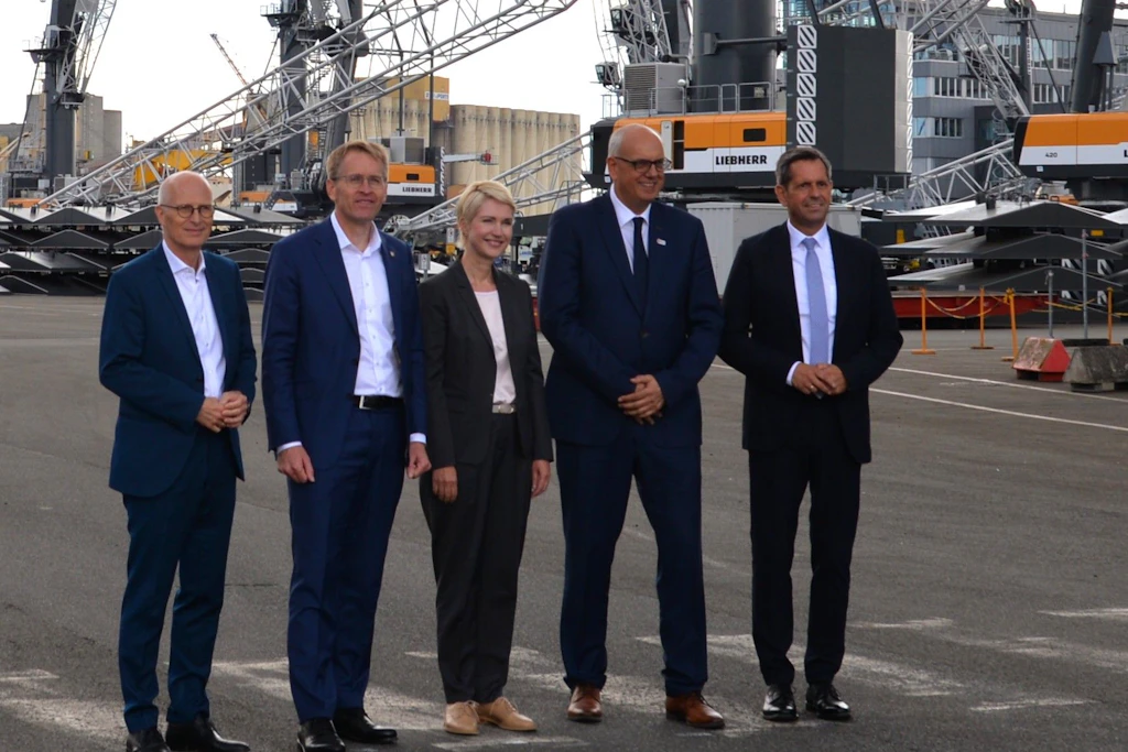 Die norddeutschen Regierungschefs zu Gast in Rostock: (v. l.) Peter Tschentscher, Daniel Günther, Manuela Schwesig, Andreas Bovenschulte und Olaf Lies