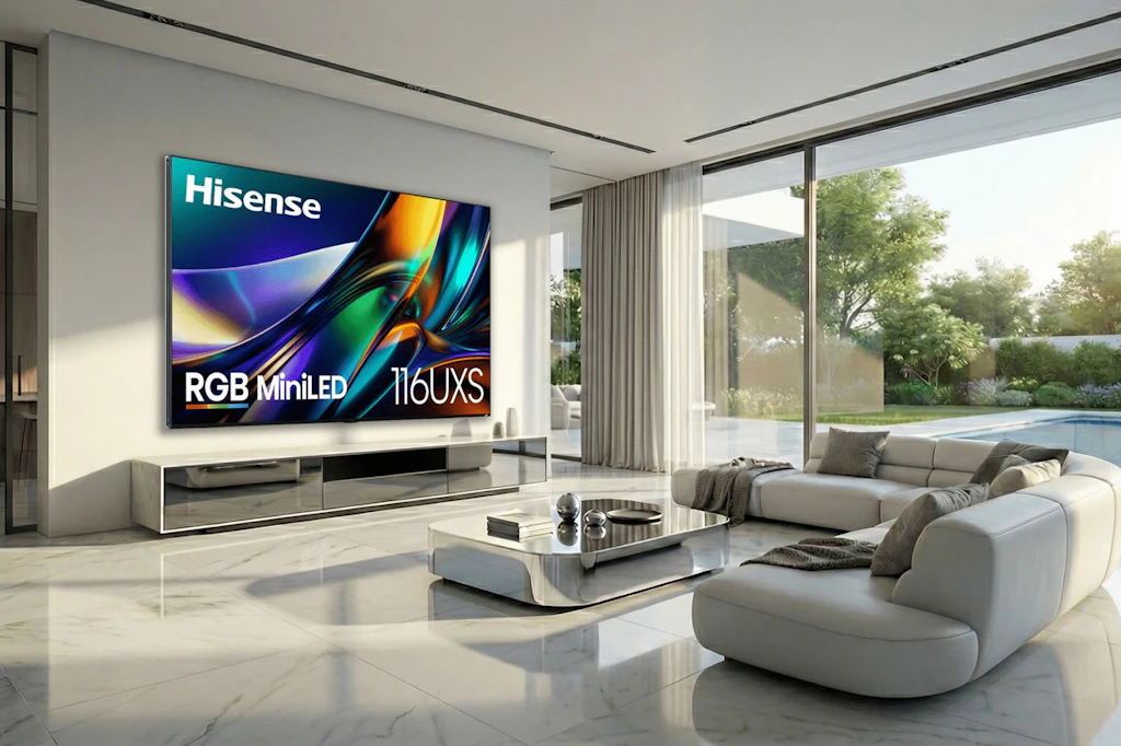 Je kleiner, desto feiner? Von wegen! Der Hisense&nbsp;116UXS  ist im Wohnzimmer nur schwer zu übersehen, wenn man ihn sich leisten kann.