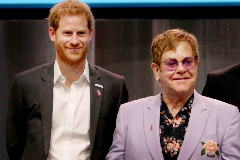 Prinz Harry (l.) und Elton John bei der Internationalen Aids-Konferenz in Amsterdam im Juli 2018.