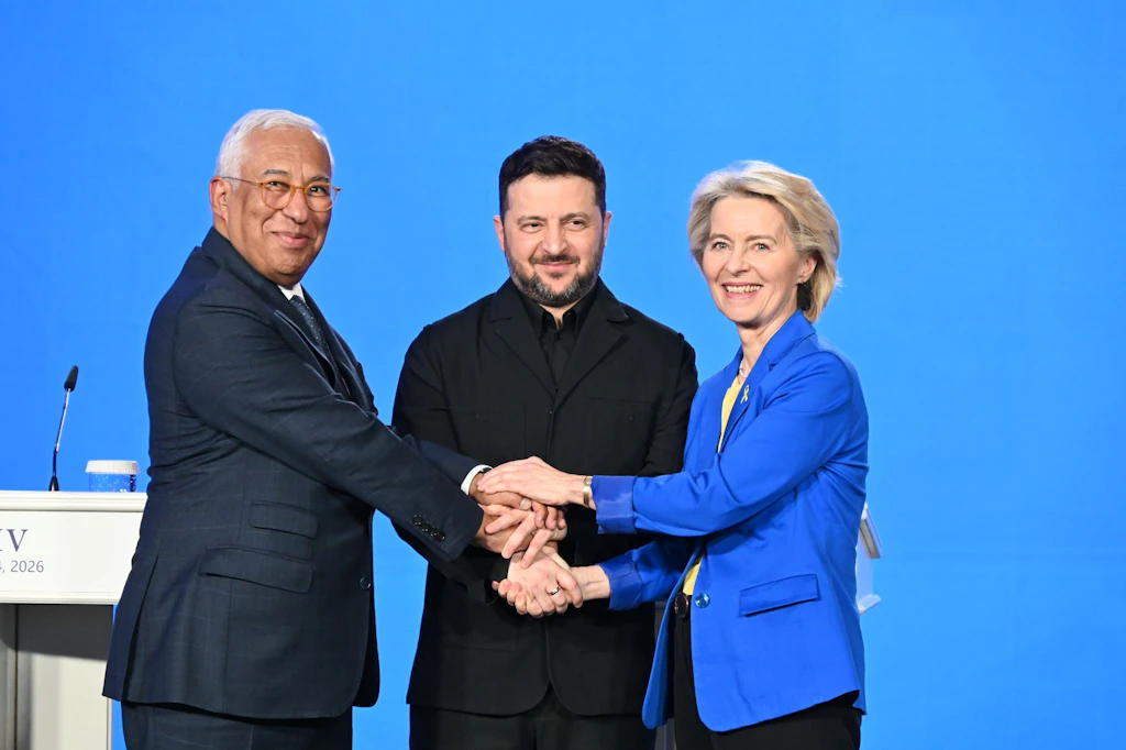 Im Februar waren EU-Ratspräsident António Costa und EU-Kommissionspräsidentin Ursula von der Leyen zuletzt gemeinsam zu Gesprächen mit dem ukrainischen Präsidenten Wolodymyr Selenskyj (m) gereist.