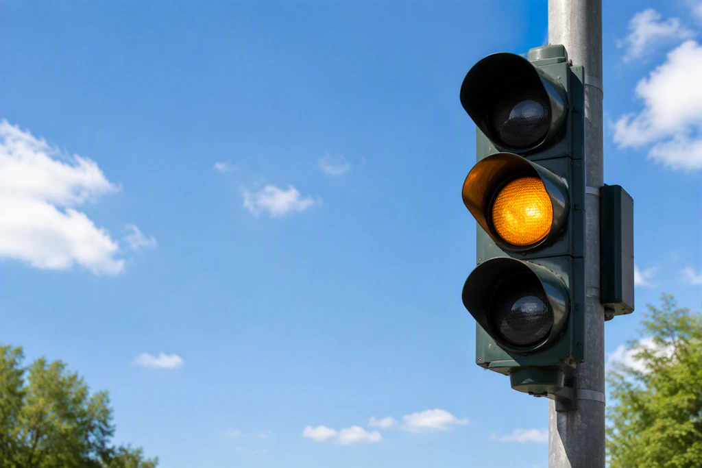 Die Ampel ist von Grün auf Gelb umgesprungen. Wissen Sie, wie man sich nun korrekt verhält?