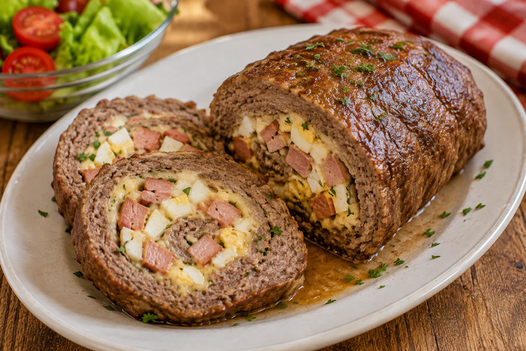 Richtig lecker, richtig deftig: Wer mal einen ganz anderen Hackbraten probieren will, gibt dieser Hackfleischrolle gefüllt mit deftiger Wurst und Ei eine Chance. Das Rezept ist etwas knifflig, schmeckt dafür aber umso besser. 