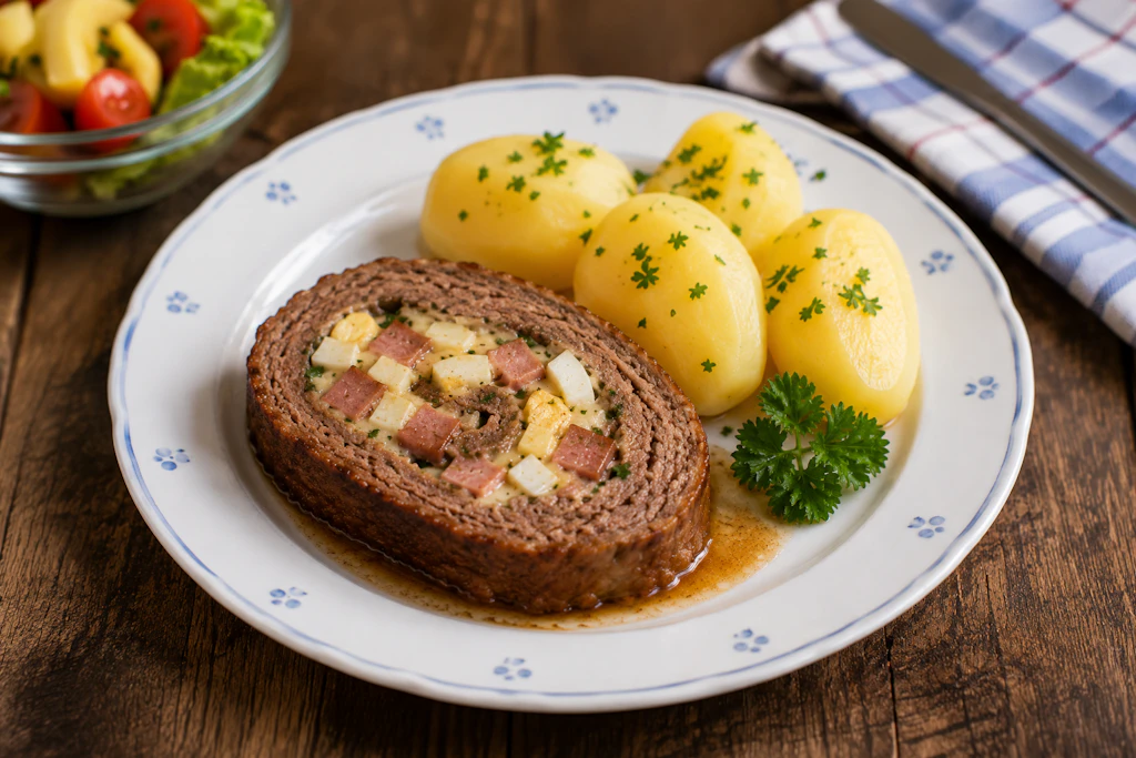 Diese Hackfleischrolle überrascht mit ihren inneren Werten: Eine deftige Füllung macht das Gericht zu einer ganz besonderen Hackbraten-Variante. Lassen Sie es sich schmecken!