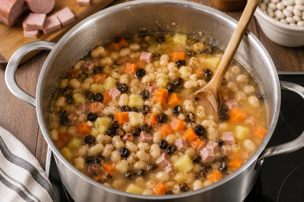 Die Bühnensuppe muss einen Moment kochen, aber der Aufwand lohnt sich. Denn mit diesem Eintopf holen Sie sich richtig leckere, wenn auch etwas ungewöhnliche Hausmannskost auf den Tisch.