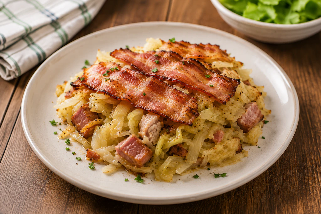 Lecker und deftig: Wer Kohl und Bacon mag, ist mit dieser Krautpfanne an der richtigen Adresse. Ein echtes Genuss-Gericht, mit dem man perfekt den Herbst einläuten kann.