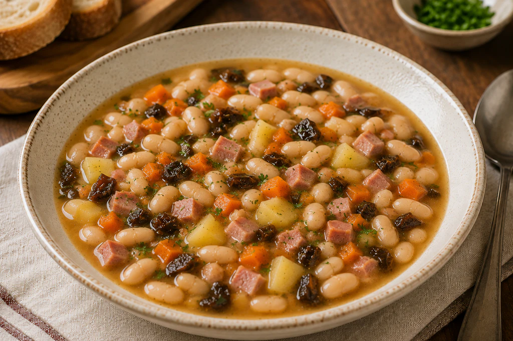 Die Bohnensuppe süß sauer sieht aufgrund der unterschiedlichen Zutaten nicht nur spannend aus, sondern schmeckt dank ganz viel Liebe auch richtig gut!