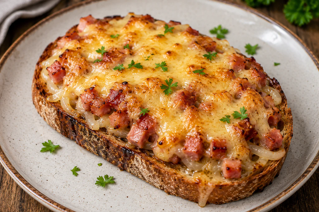 Die Feierabendstulle sollten Sie zum Abendbrot unbedingt mal ausprobieren. Für alle, die Schinken und Käse mögen, ist dieses Ofenbrot ein wahrer Genuss.