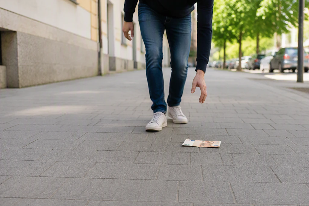 Ein 50-Euro-Schein liegt auf der Straße. Was würden Sie machen? Bei der Polizei abgeben oder behalten?