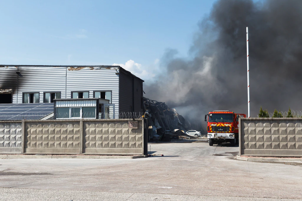Rauch steigt nach einem Drohnenangriff auf ein Lagerhaus in der Region Kiew auf.