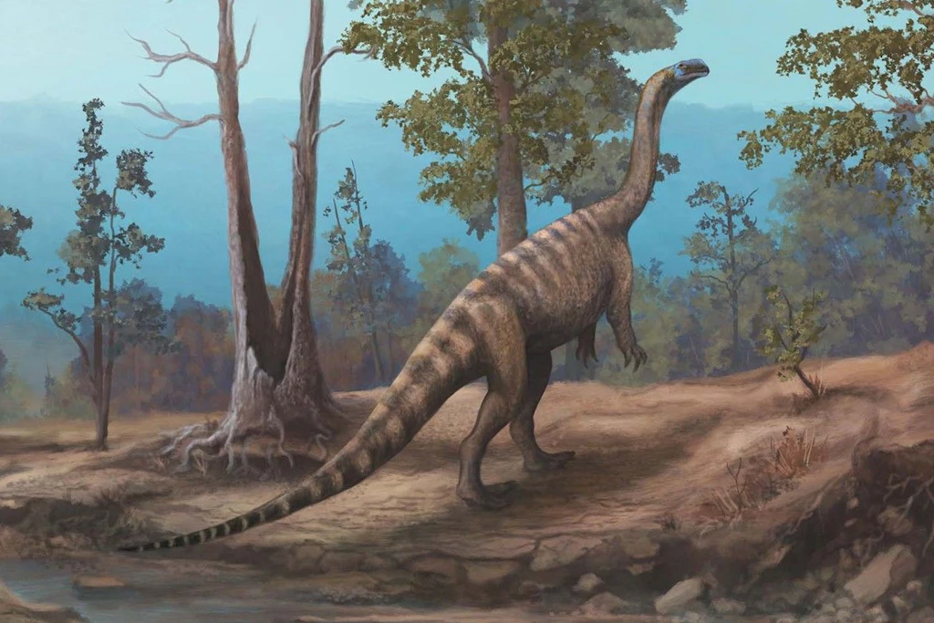 Künstlerische Rekonstruktion von Musango matusadonaensis. Der etwa 4,5 Meter lange Dinosaurier lebte vor rund 210 Millionen Jahren im heutigen Simbabwe.