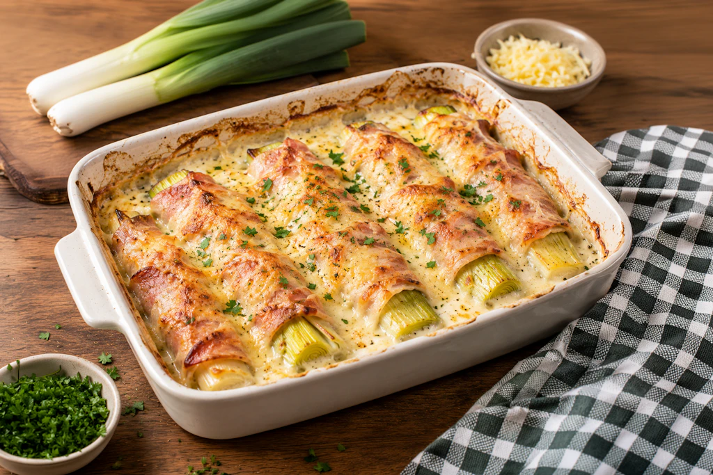 Haben Sie schon mal Porree-Auflauf mit Schinken und Käse probiert? Das Rezept ist eine ganz besondere Art, das Stangen-Gemüse zuzubereiten.