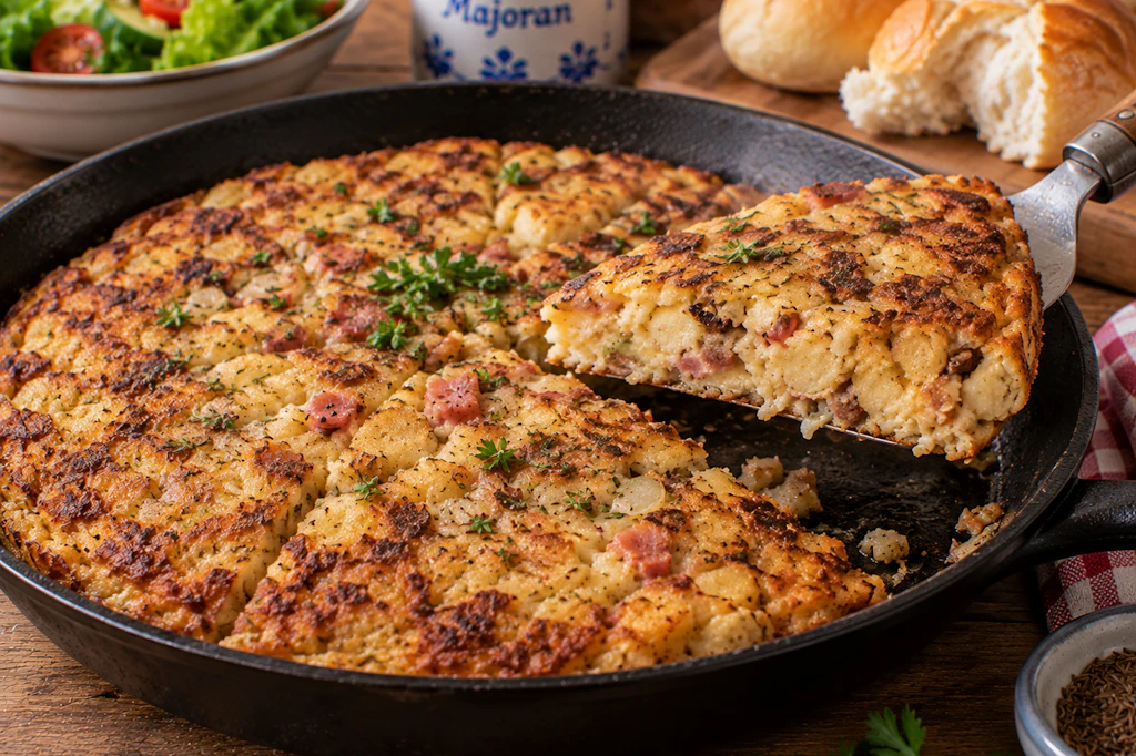 Schonmal Thüringer Semmelpfannkuchen gegessen? Dieses herzhafte Rezept ist perfekt, wenn Sie Brötchen vom Sonntagsfrühstück übrig haben, die schon etwas hart sind.