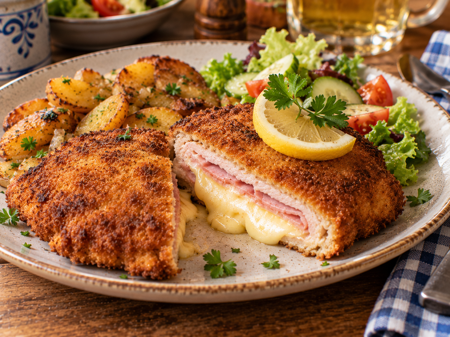 Rezept für saftiges Braumeistersteak: Fleisch gefüllt mit Schinken und Käse