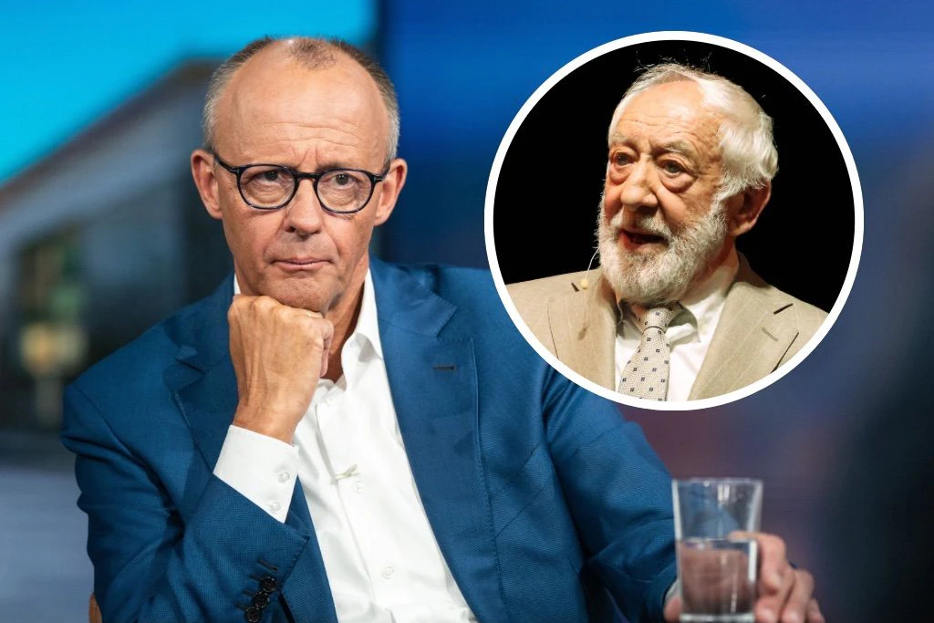 Schon wieder rechnet Dieter Hallervorden (r.) mit Bundeskanzler Friedrich Merz (l.) ab.