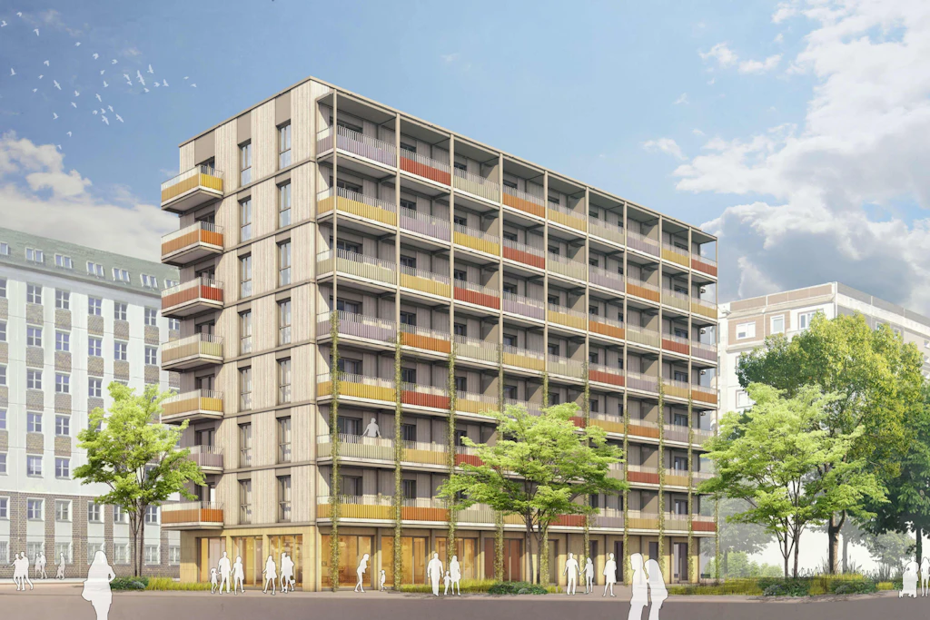 Anstelle eines Parkplatzes entsteht in der Neuen Jakobstraße dieses Wohnhaus.
