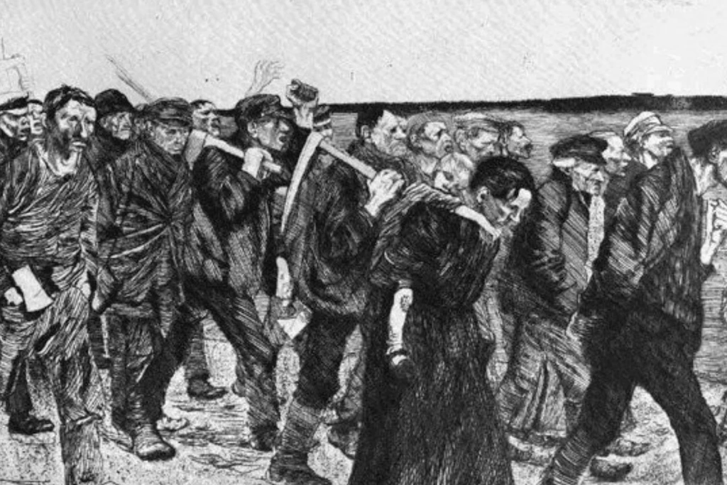 Aufstand der schlesischen Weber, hier in einer Radierung von Käthe Kollwitz.