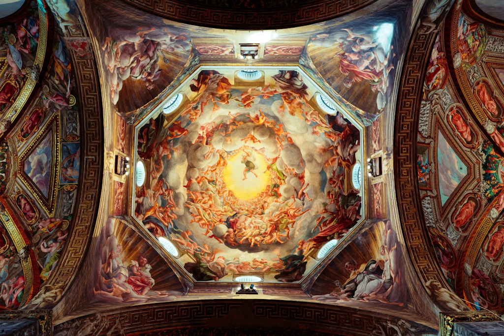 Correggio, Drohnenaufnahme: Kuppelfresko Maria Himmelfahrt, Kathedrale Santa Maria Assunta, Parma, 1530-1534