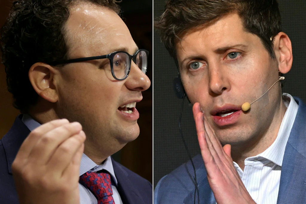 Anthropic-Chef Dario Amodei und OpenAI-Chef Sam Altman (v.l.) fordern eine langsamere KI-Entwicklung.