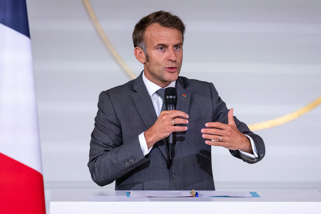 Der französische Präsident Emmanuel Macron bei einer Rede im Elysee-Palast.