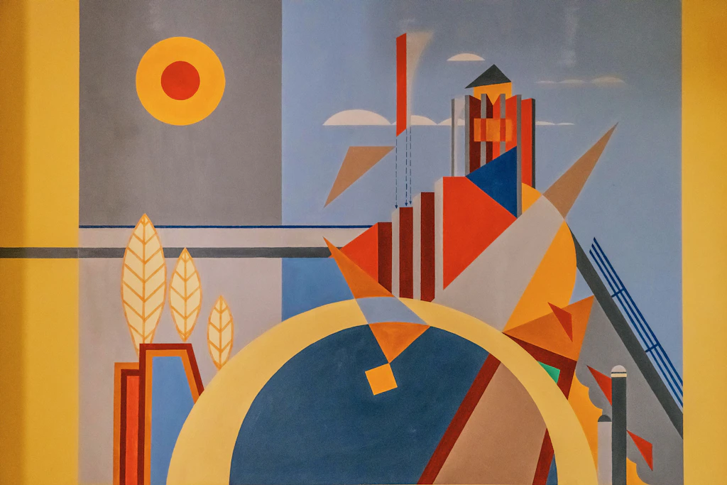 Passend zum Bauhausstil: Wassily Kandinskys abstrakte geometrische Formen in der Kegelbahn des Hotels